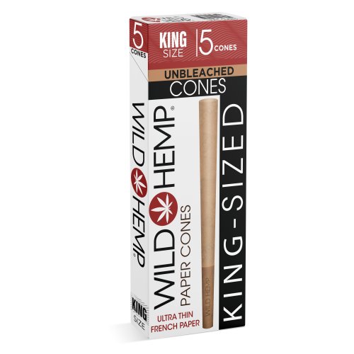 W I L D  H E M P  Unbleached  Hemp  Ultra Thin  Kingsize  Paper  Cones   Pack  Of 5   B